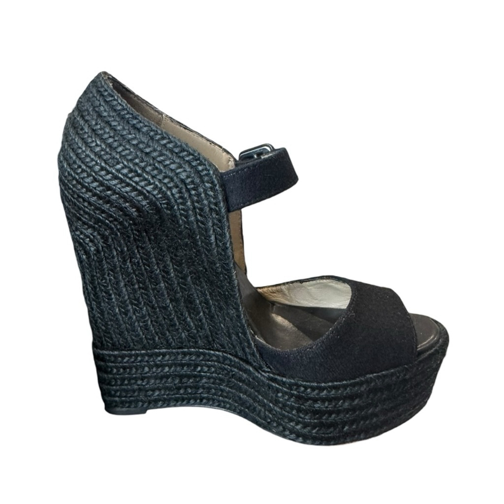 Christian Louboutin Jute Praia Wedge Espadrilles Black Size 35 - Picture 4 of 9